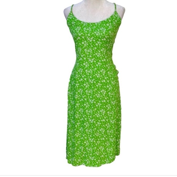Reformation Halsten Green Ditsy Floral Midi Slip Dress Side Slit 12 - Picture 3 of 9